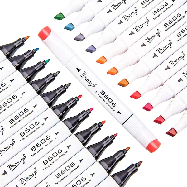 Alcohol-Based Markers Set, Double Tipped Fine&Chisel Art Marker Set for Artist, Adults Coloring, Drawing, Sketching, 71 Classic Colors+1 Blender+1 Swatch+1 Purple Travel Case