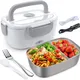 Electric Lunch Box for Car and Home, Work Office - 12V-24V/110V 55W Portable Food Warmer Heater Lunch Box for Men & Adults With Food-Grade Stainless Steel Container 1.5L, 1 Fork & 1 Spoon - Gray
