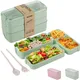 Bento Box, 3-In-1 Meal Prep Container, 900ML Janpanese Lunch Box with Compartment, Wheat Straw, Leak-proof, with Spoon & Fork, BPA-free, Green