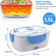 Electric Lunch Box for Car and Home, Work Office - 12V-24V/110V 55W Portable Food Warmer Heater Lunch Box for Men & Adults With Food-Grade Stainless Steel Container 1.5L, 1 Fork & 1 Spoon - Blue