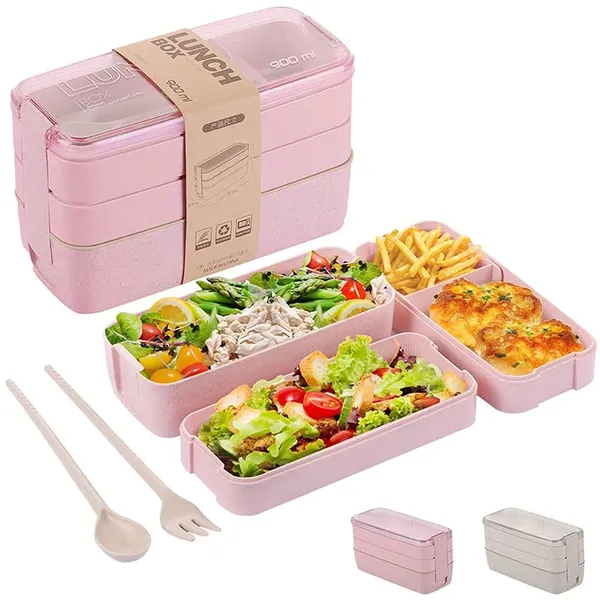 Bento Lunch Box Microwave Safe Food Container 3 Compartment Bento Box for Kids and Adults, Size: One size, Pink