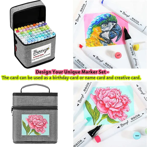 Alcohol-Based Markers Set, Double Tipped Fine&Chisel Art Marker Set for Artist, Adults Coloring, Drawing, Sketching, 71 Classic Colors+1 Blender+1 Swatch+1 Grey Travel Case