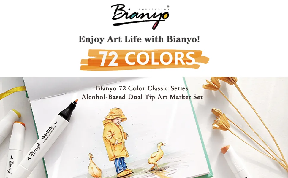 Bianyo Classic Alcohol Markers Set, Pack of 72, Dual Tip Bullet & Chisel  Art Marker, Black Case with a Designable Card for Coloring, Drawing,  Sketching, Outlining